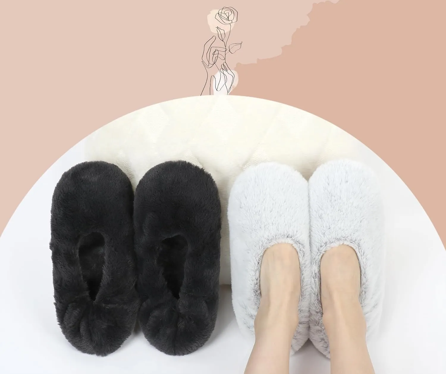 Keyela Women's Memory Foam House Fluffy Ballerina Slippers Ballet Shoes Fuzzy Cute Faux Fur Closed Toe Slip On Indoor Slippers