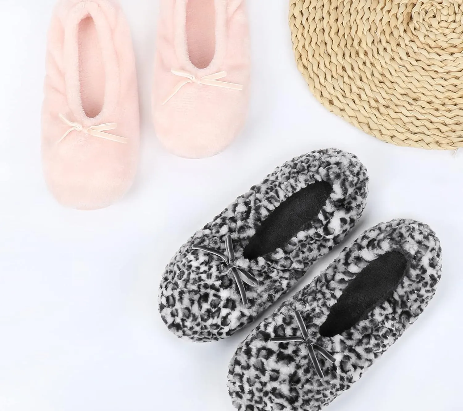 Keyela Women's Memory Foam House Fluffy Ballerina Slippers Ballet Shoes Fuzzy Cute Faux Fur Closed Toe Slip On Indoor Slippers