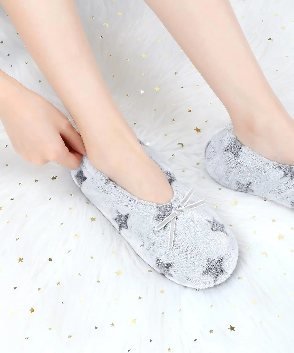 Keyela Women's Memory Foam House Fluffy Ballerina Slippers Ballet Shoes Fuzzy Cute Faux Fur Closed Toe Slip On Indoor Slippers