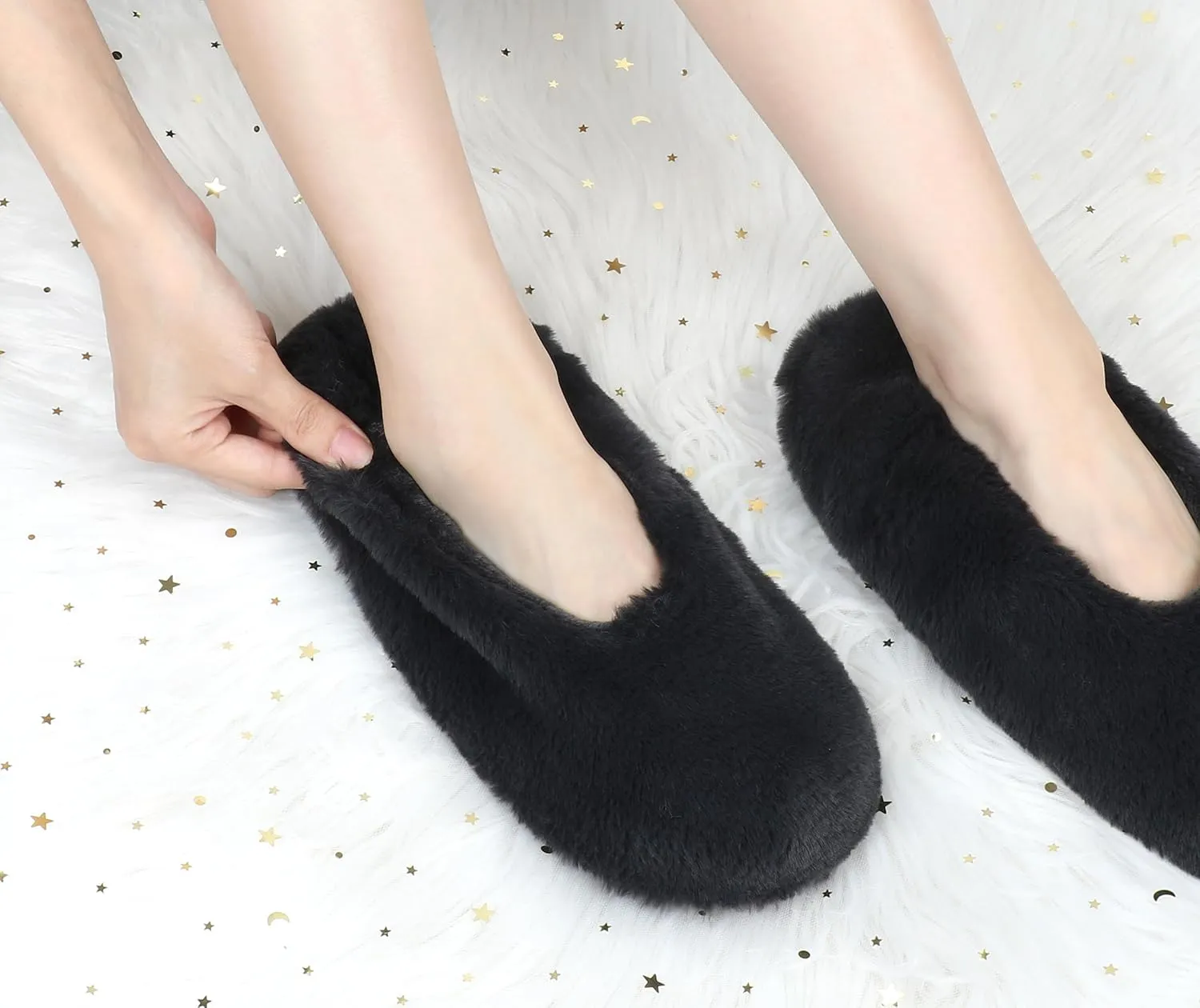 Keyela Women's Memory Foam House Fluffy Ballerina Slippers Ballet Shoes Fuzzy Cute Faux Fur Closed Toe Slip On Indoor Slippers