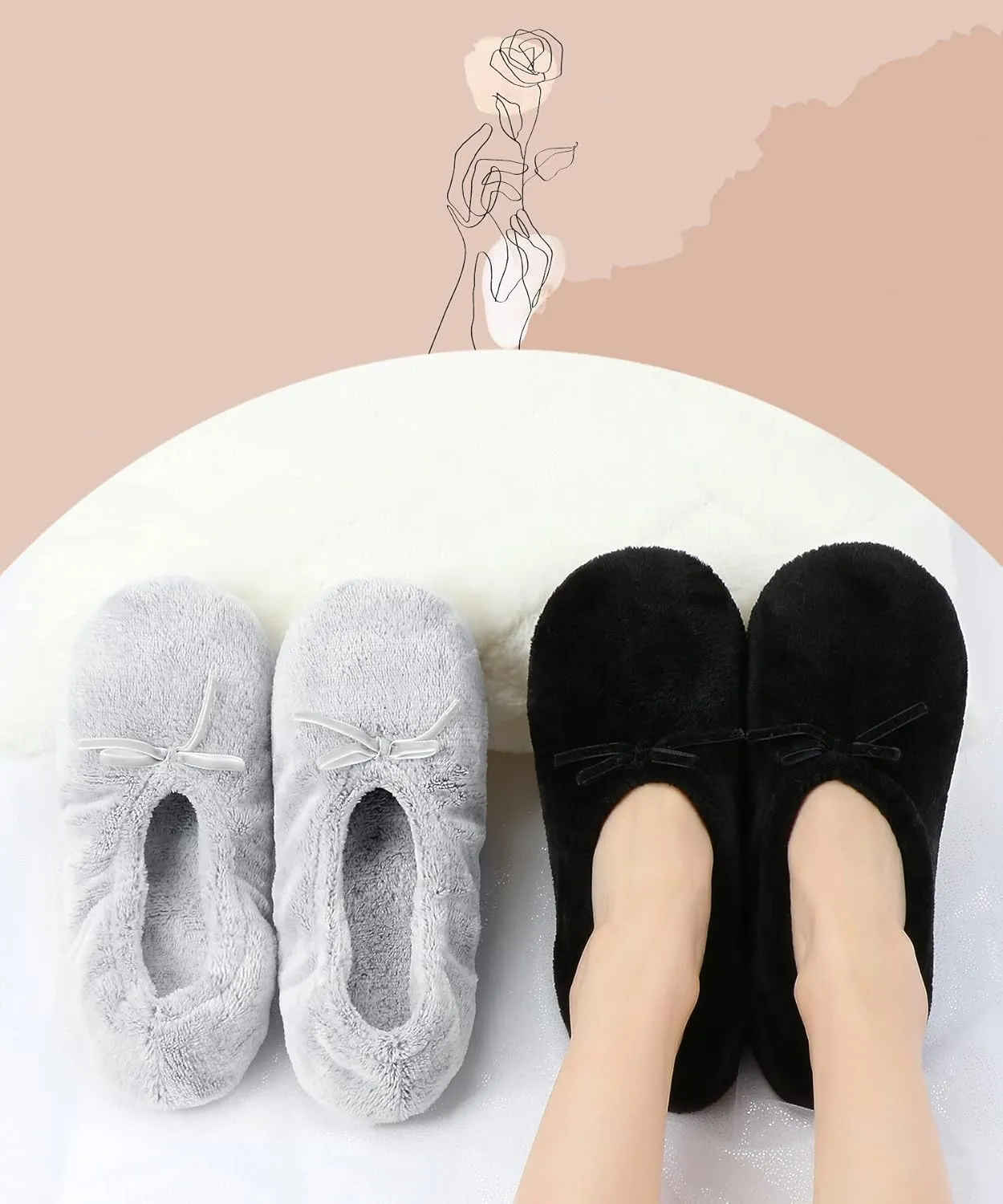 Keyela Women's Memory Foam House Fluffy Ballerina Slippers Ballet Shoes Fuzzy Cute Faux Fur Closed Toe Slip On Indoor Slippers
