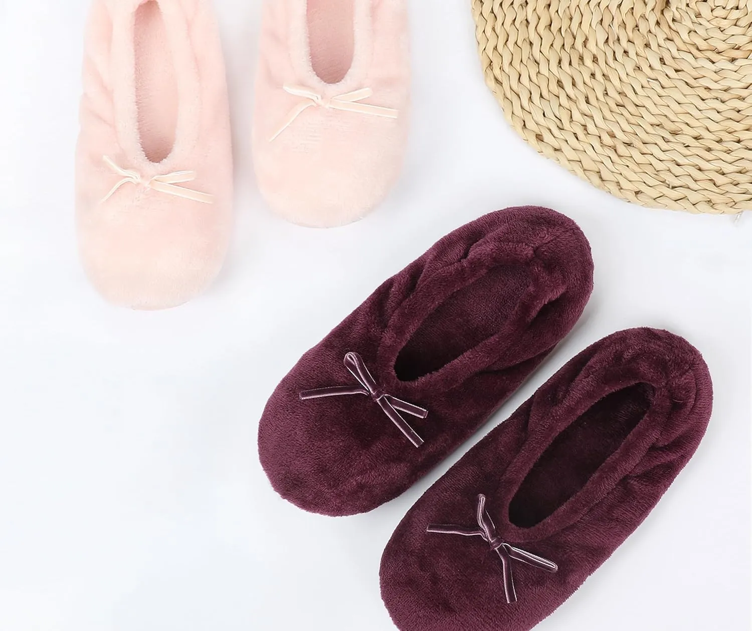 Keyela Women's Memory Foam House Fluffy Ballerina Slippers Ballet Shoes Fuzzy Cute Faux Fur Closed Toe Slip On Indoor Slippers