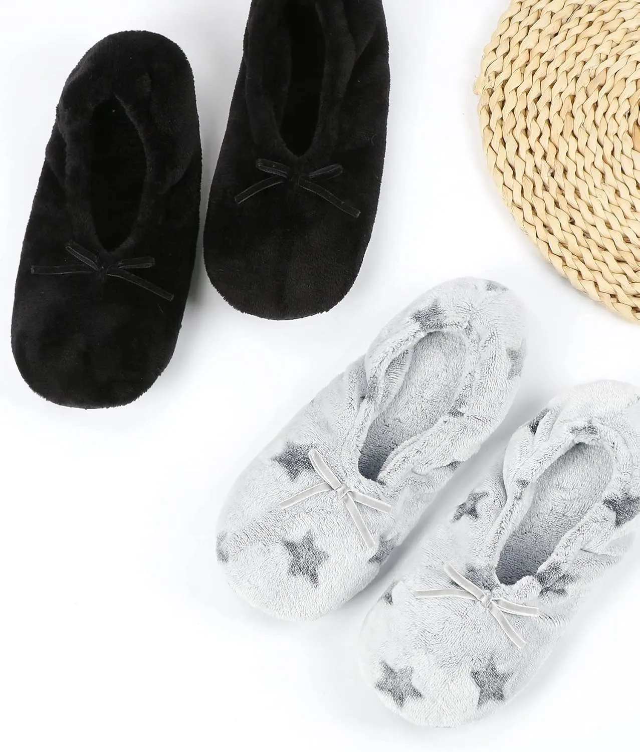 Keyela Women's Memory Foam House Fluffy Ballerina Slippers Ballet Shoes Fuzzy Cute Faux Fur Closed Toe Slip On Indoor Slippers