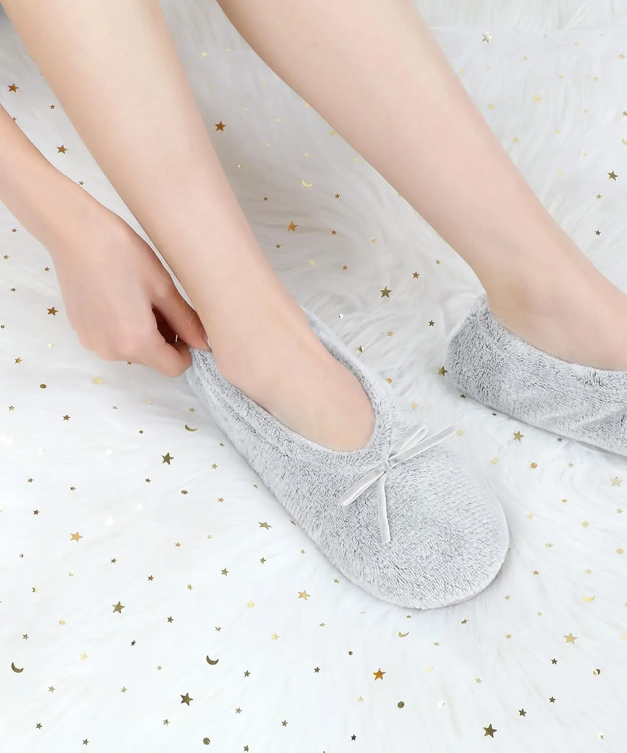 Keyela Women's Memory Foam House Fluffy Ballerina Slippers Ballet Shoes Fuzzy Cute Faux Fur Closed Toe Slip On Indoor Slippers