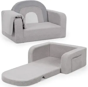 Kids Couch, 2-in-1 Soft Toddler Couch Fold Out with with Blanket and Cloud Pillow, Glow in The Dark, Toddler Chair Comfy, Convertible Sofa to Lounger, Gifts for Kids Girl Boys, Medium Grey Rainbow