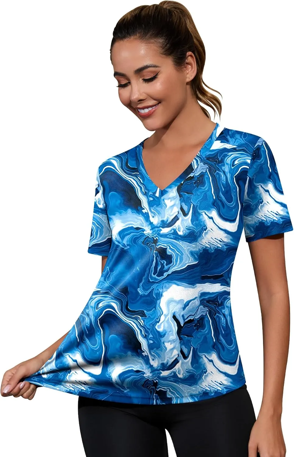 Kistore Workout Tops for Women Breathable V Neck Yoga T Shirts Trending Beach Casual Loose Fit Tee Running