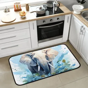 Kitchen Mats for Floor 39"x20" Watercolor River Elephant Kitchen Mat Non Slip Runner Rug Washable Area Rug Indoor Decor