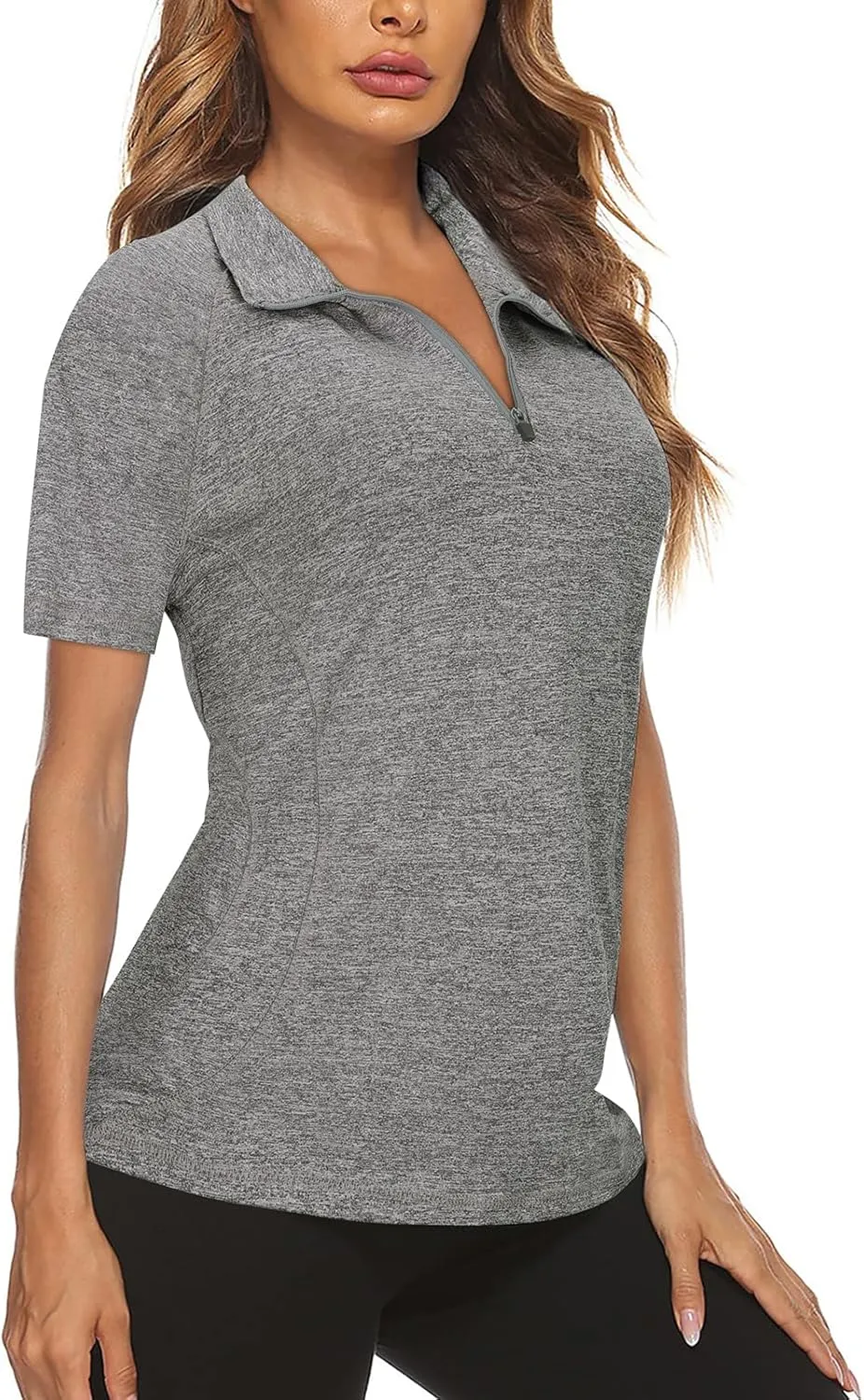 Koscacy Womens Quarter Zip Polo Shirts Short Sleeve Quick Dry Golf Tennis Athletic Tops (S-2XL)