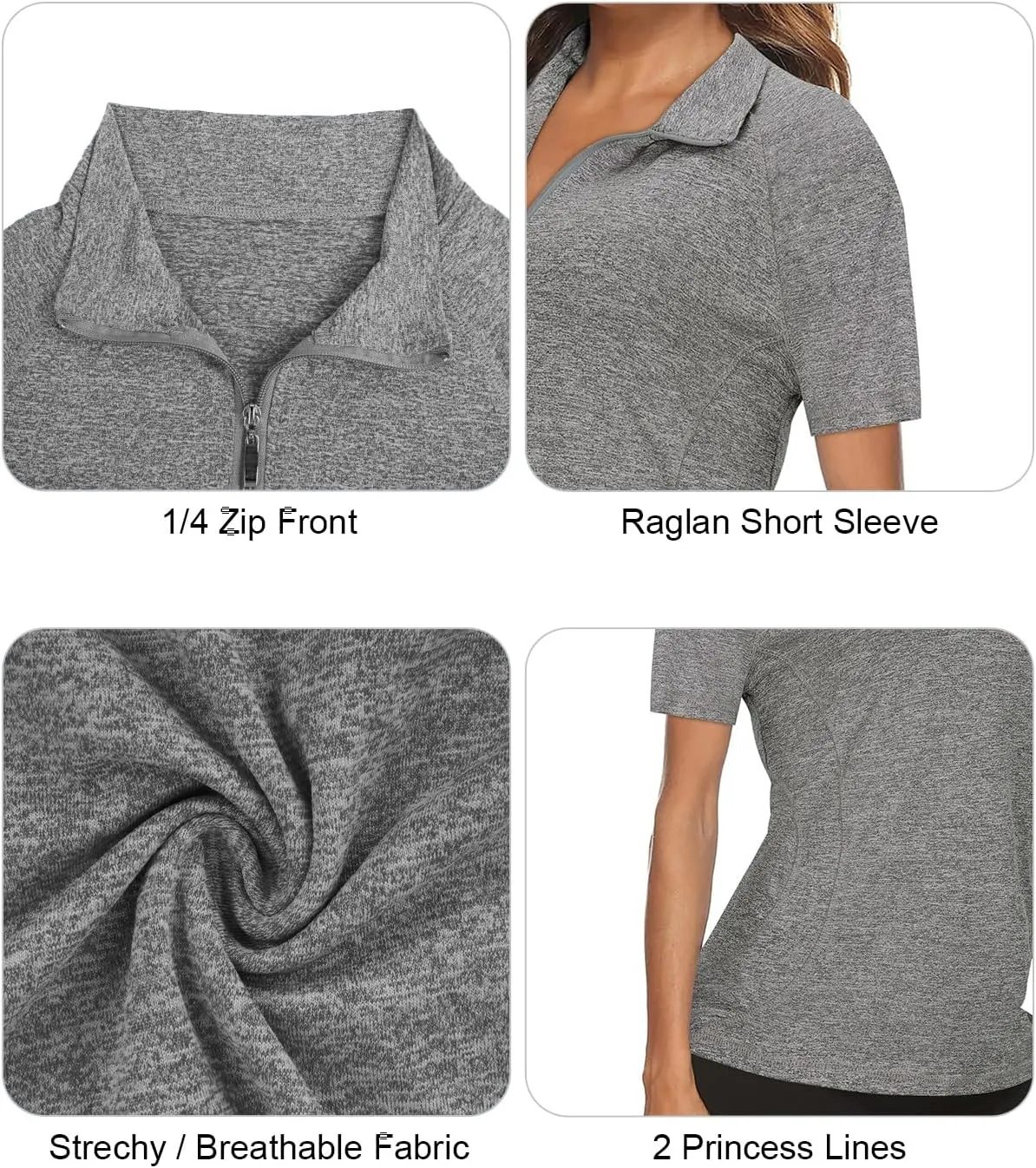 Koscacy Womens Quarter Zip Polo Shirts Short Sleeve Quick Dry Golf Tennis Athletic Tops (S-2XL)