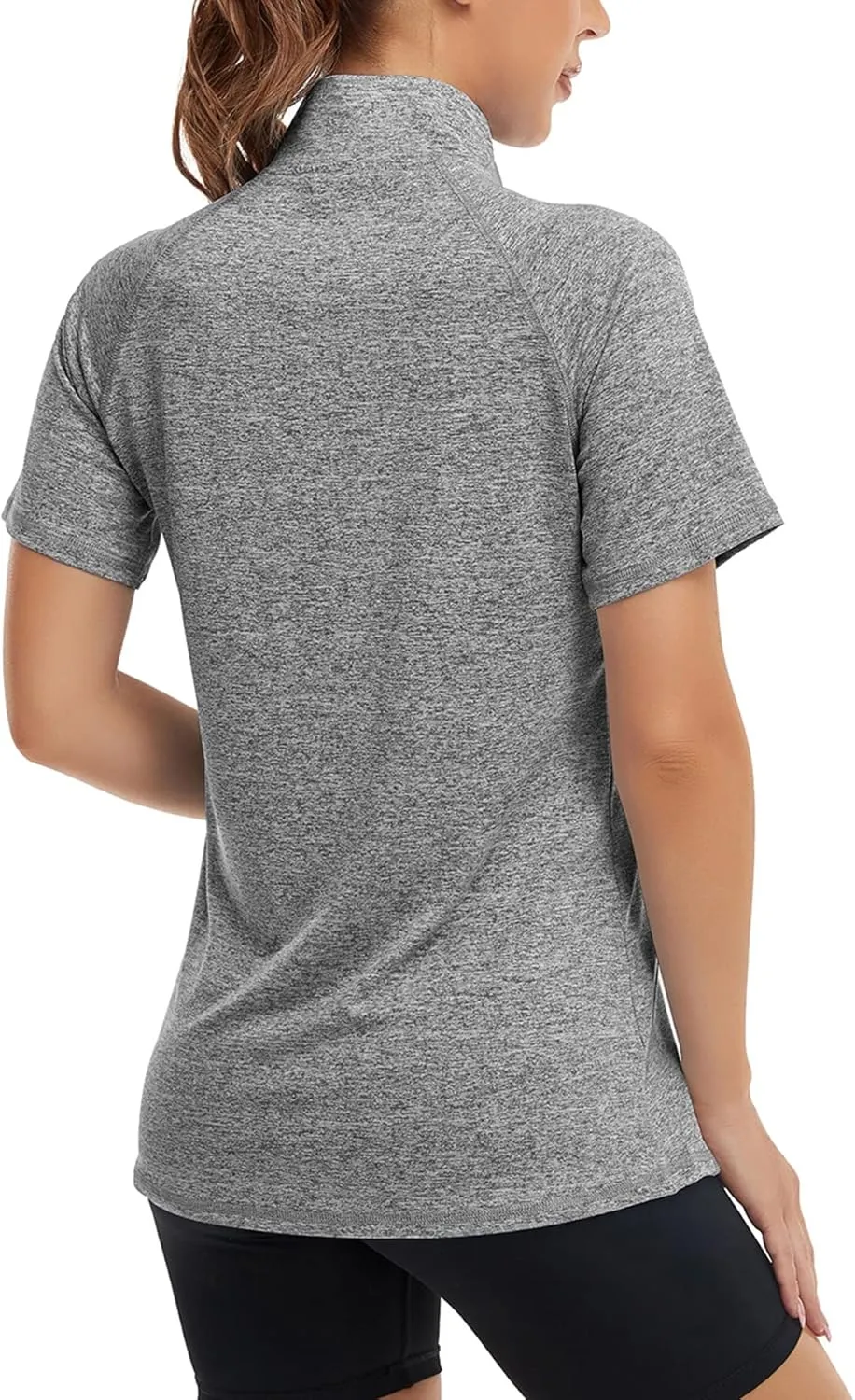 Koscacy Womens Quarter Zip Polo Shirts Short Sleeve Quick Dry Golf Tennis Athletic Tops (S-2XL)