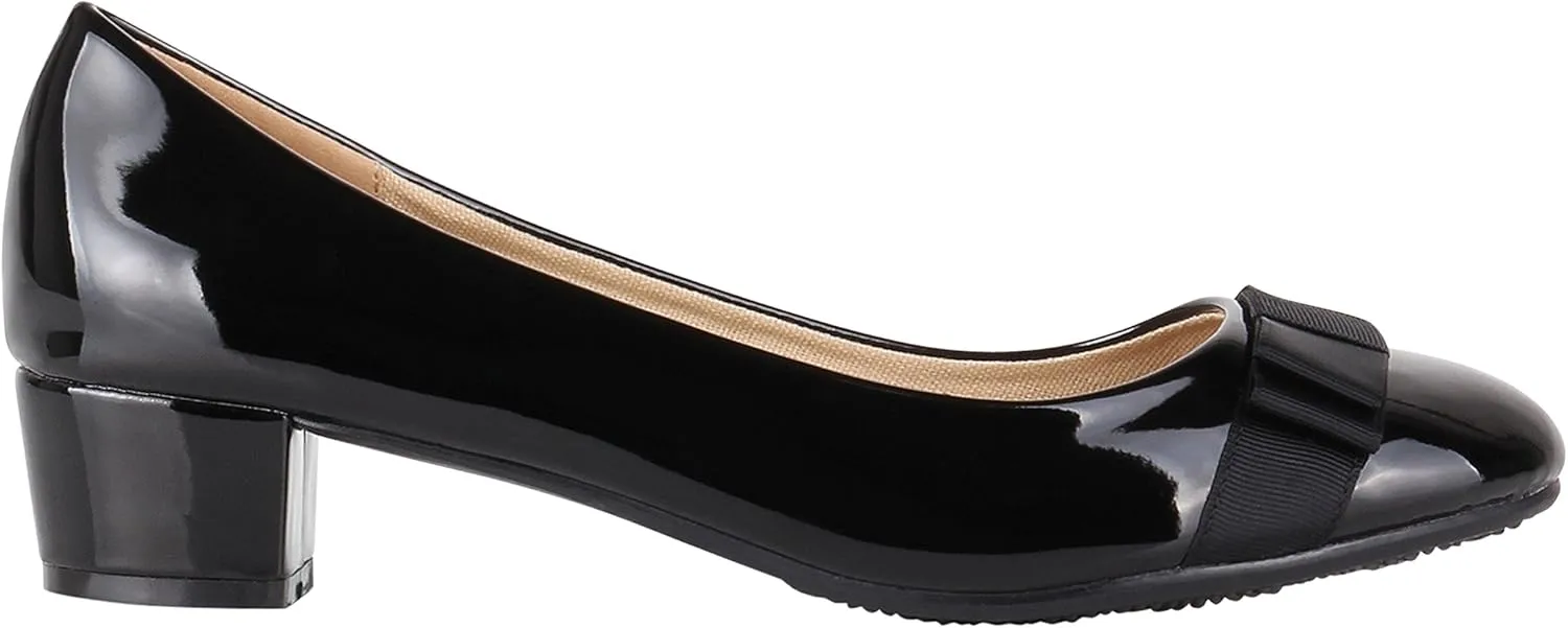 KRISP Womens Low Block Heel Patent Courts Ladies Work Party Ballerina Pumps Shoes