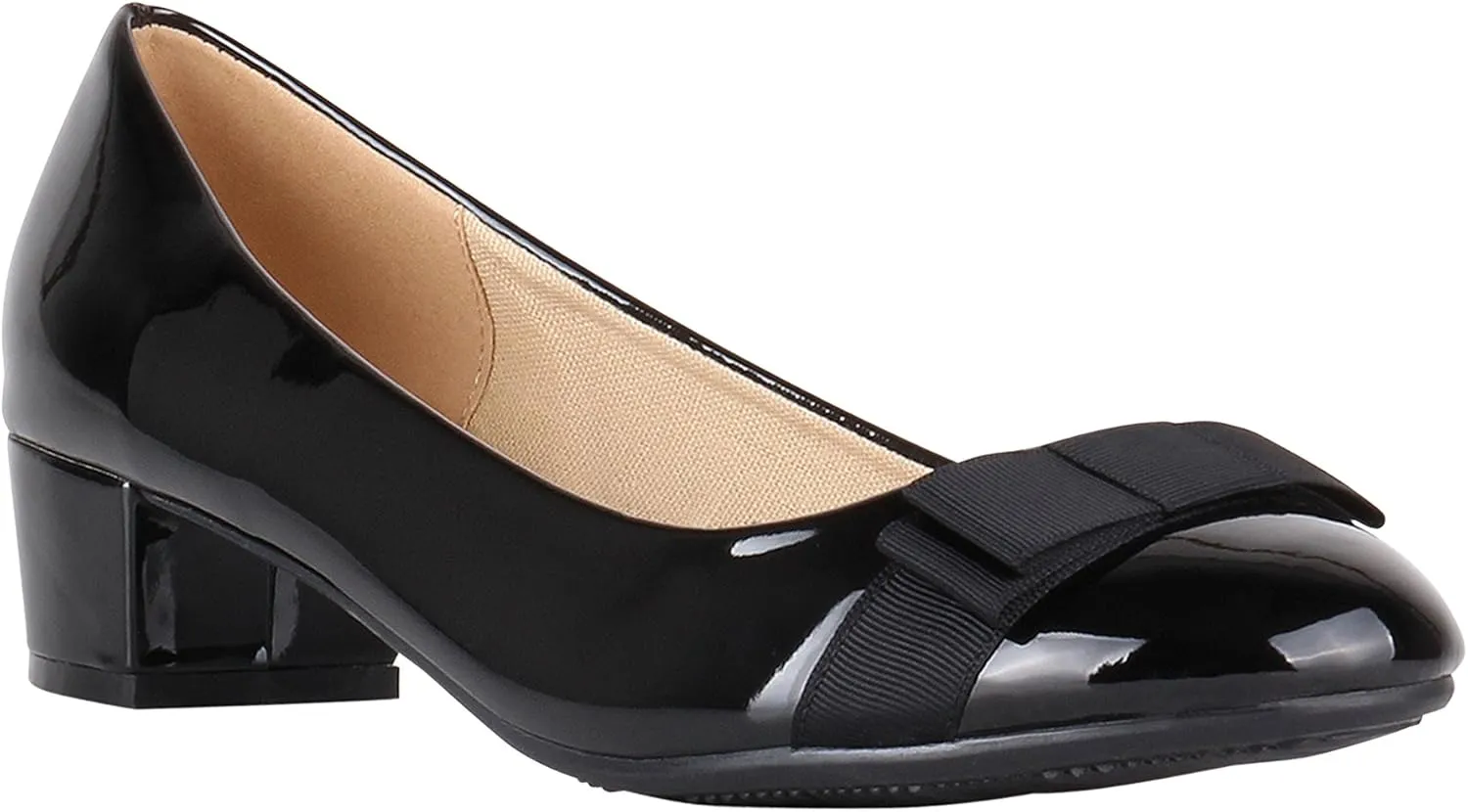 KRISP Womens Low Block Heel Patent Courts Ladies Work Party Ballerina Pumps Shoes