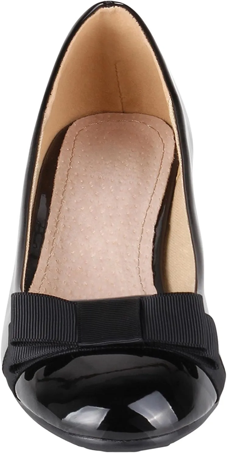KRISP Womens Low Block Heel Patent Courts Ladies Work Party Ballerina Pumps Shoes