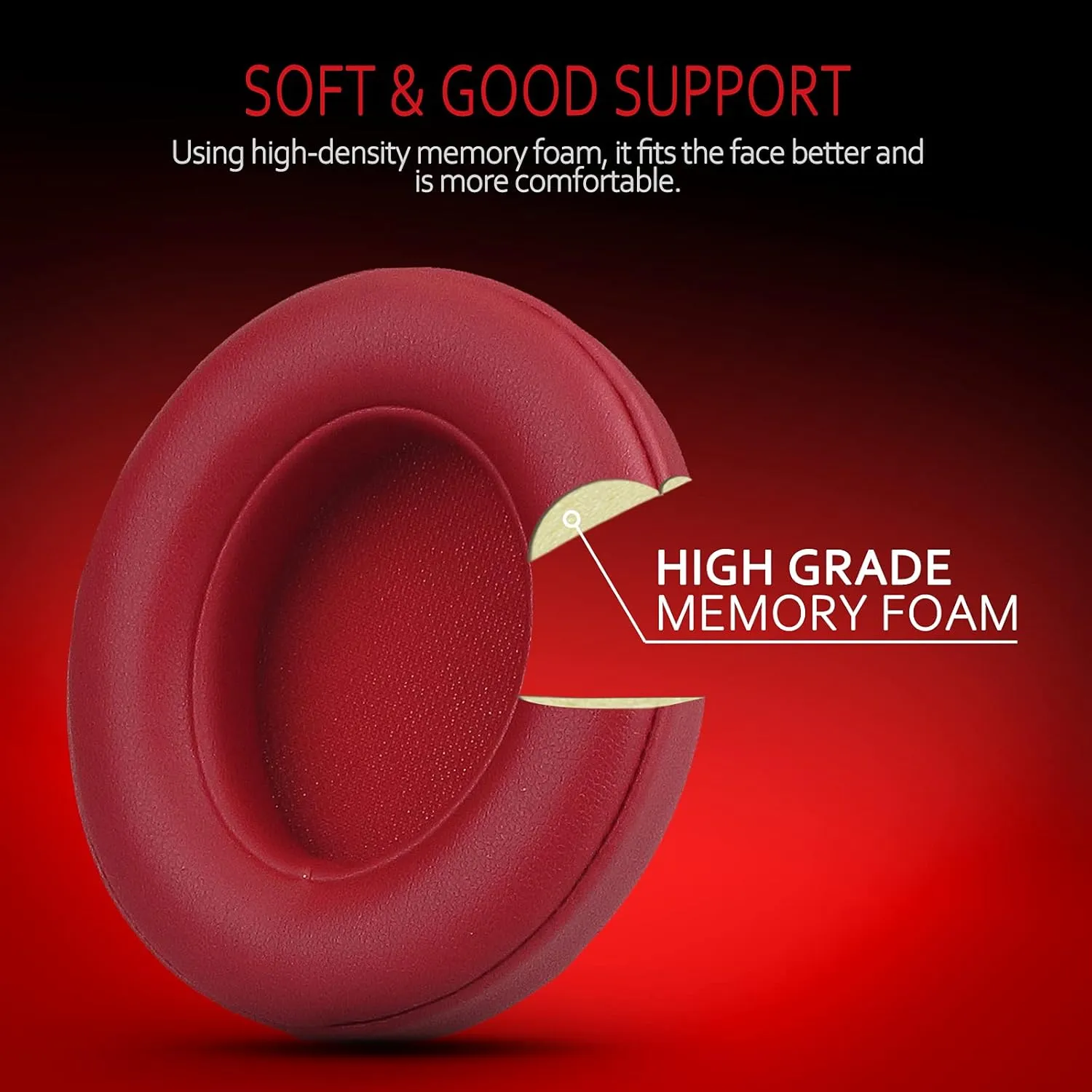 Krone Kalpasmos Beats Studio 3 Replacement Ear Pads, Ear Cushions for Beats Studio 2 & 3 (B0501, B0500) Wired & Wireless Headphone Soft Memory Foam Red