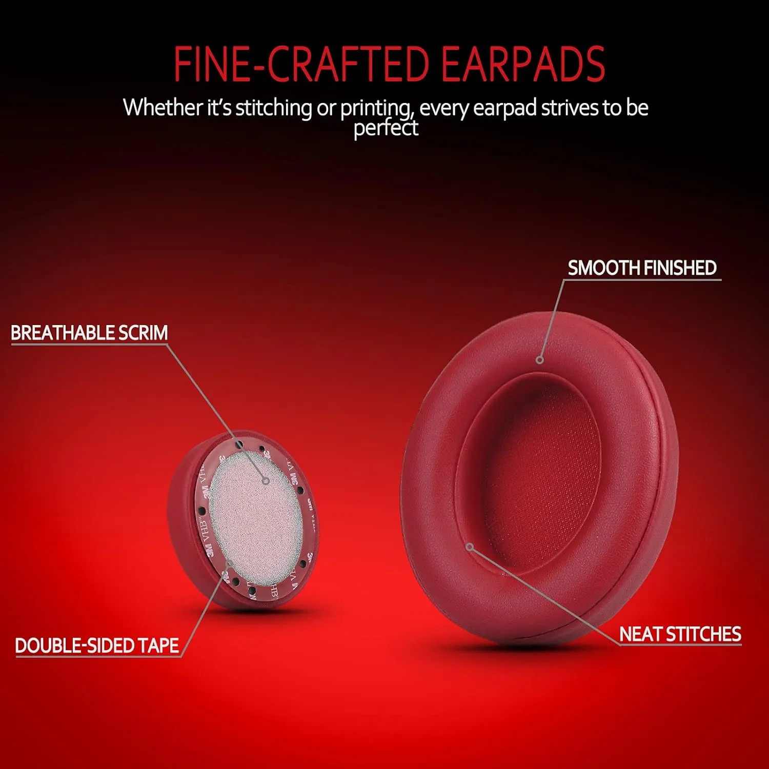 Krone Kalpasmos Beats Studio 3 Replacement Ear Pads, Ear Cushions for Beats Studio 2 & 3 (B0501, B0500) Wired & Wireless Headphone Soft Memory Foam Red