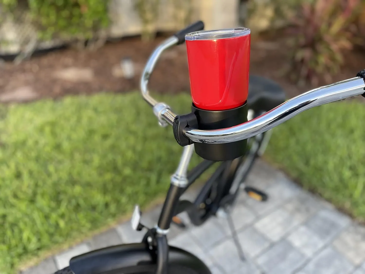 Kroozie Stealth Bike Cup Holder - The Ultimate Handlebar Accessory for Your Ride - Fits All Bikes, E-Bikes, Scooters & Keeps Your Cups Beverage Secure Flat Black