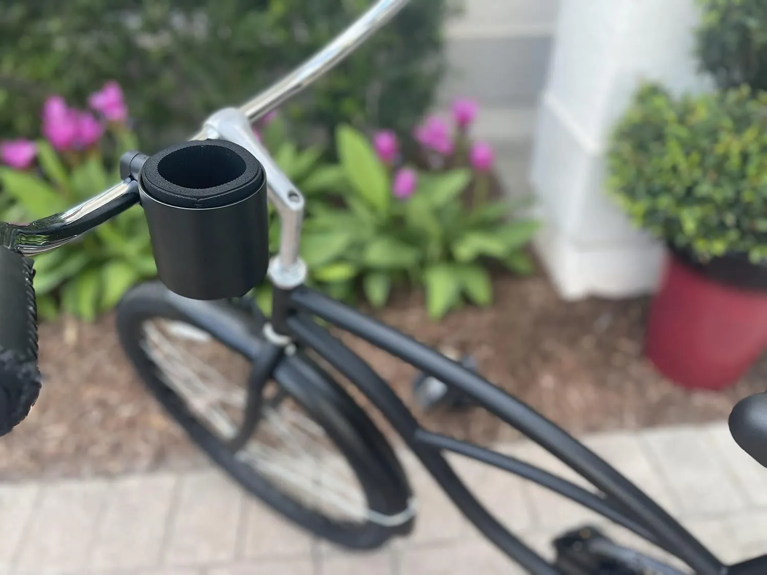 Kroozie Stealth Bike Cup Holder - The Ultimate Handlebar Accessory for Your Ride - Fits All Bikes, E-Bikes, Scooters & Keeps Your Cups Beverage Secure Flat Black