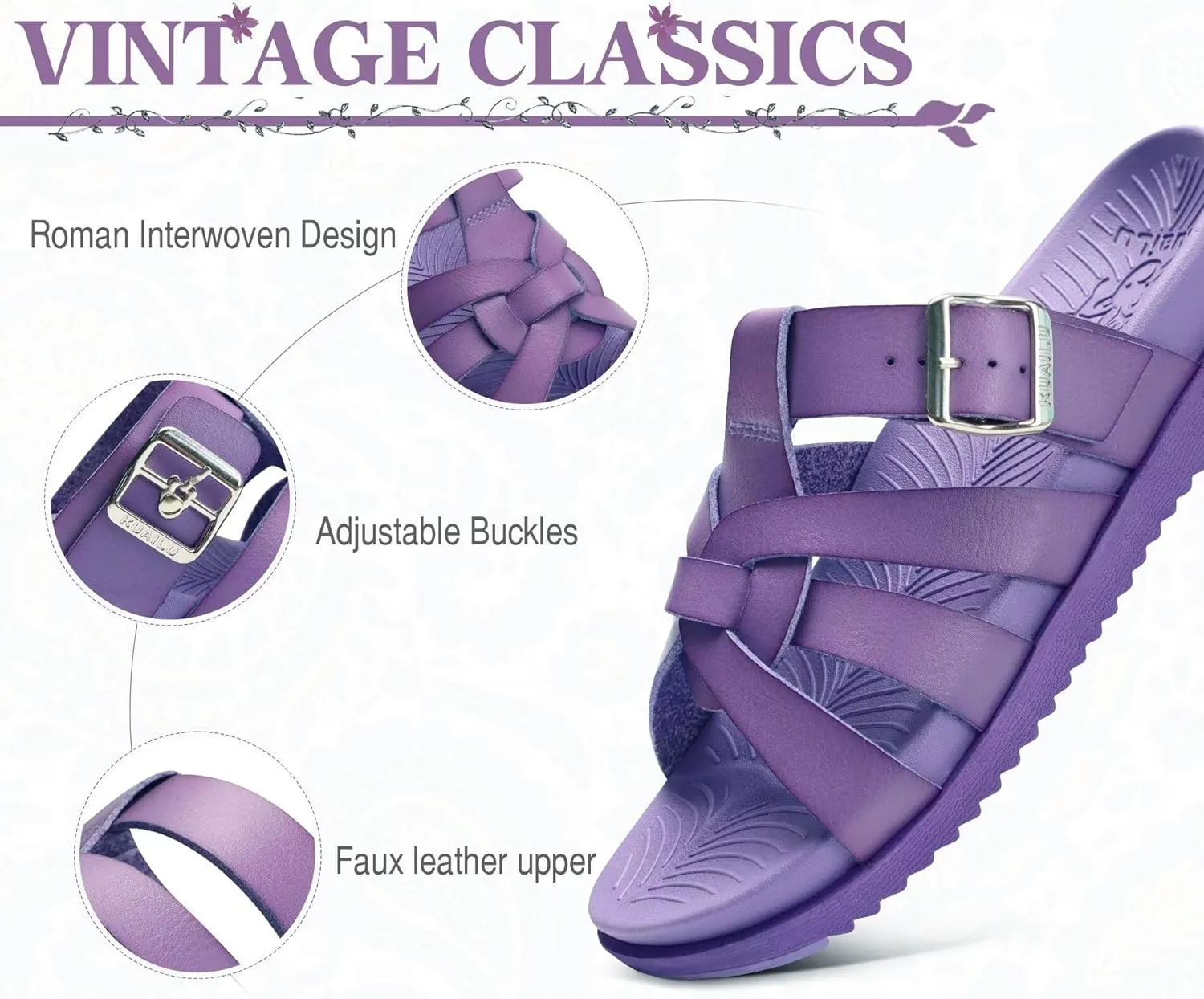 KuaiLu Gladiator Sandals for Women with Comfortable Arch Support Summer Beach Walking Fisherman Slides Boho Outfits Slip on Cushion Shoes Indoor Outdoor