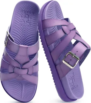 KuaiLu Gladiator Sandals for Women with Comfortable Arch Support Summer Beach Walking Fisherman Slides Boho Outfits Slip on Cushion Shoes Indoor Outdoor