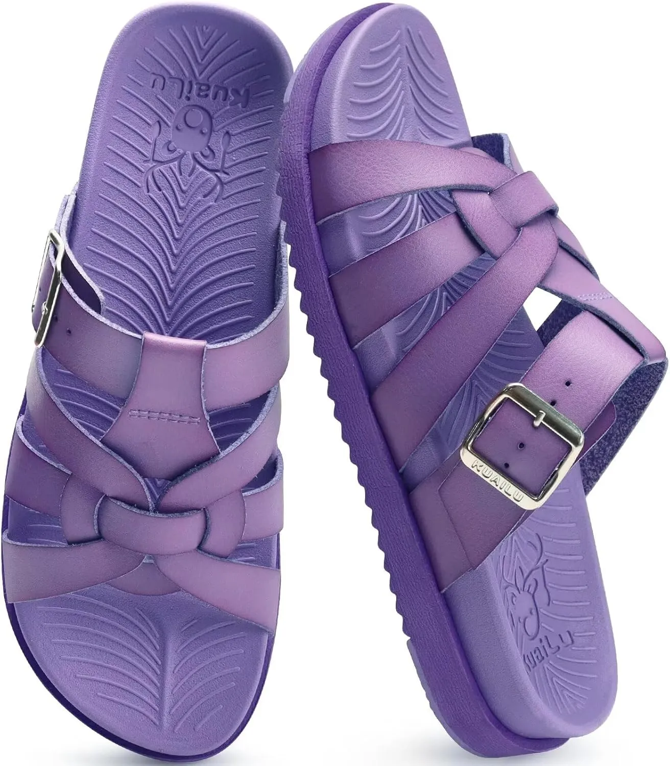 KuaiLu Gladiator Sandals for Women with Comfortable Arch Support Summer Beach Walking Fisherman Slides Boho Outfits Slip on Cushion Shoes Indoor Outdoor