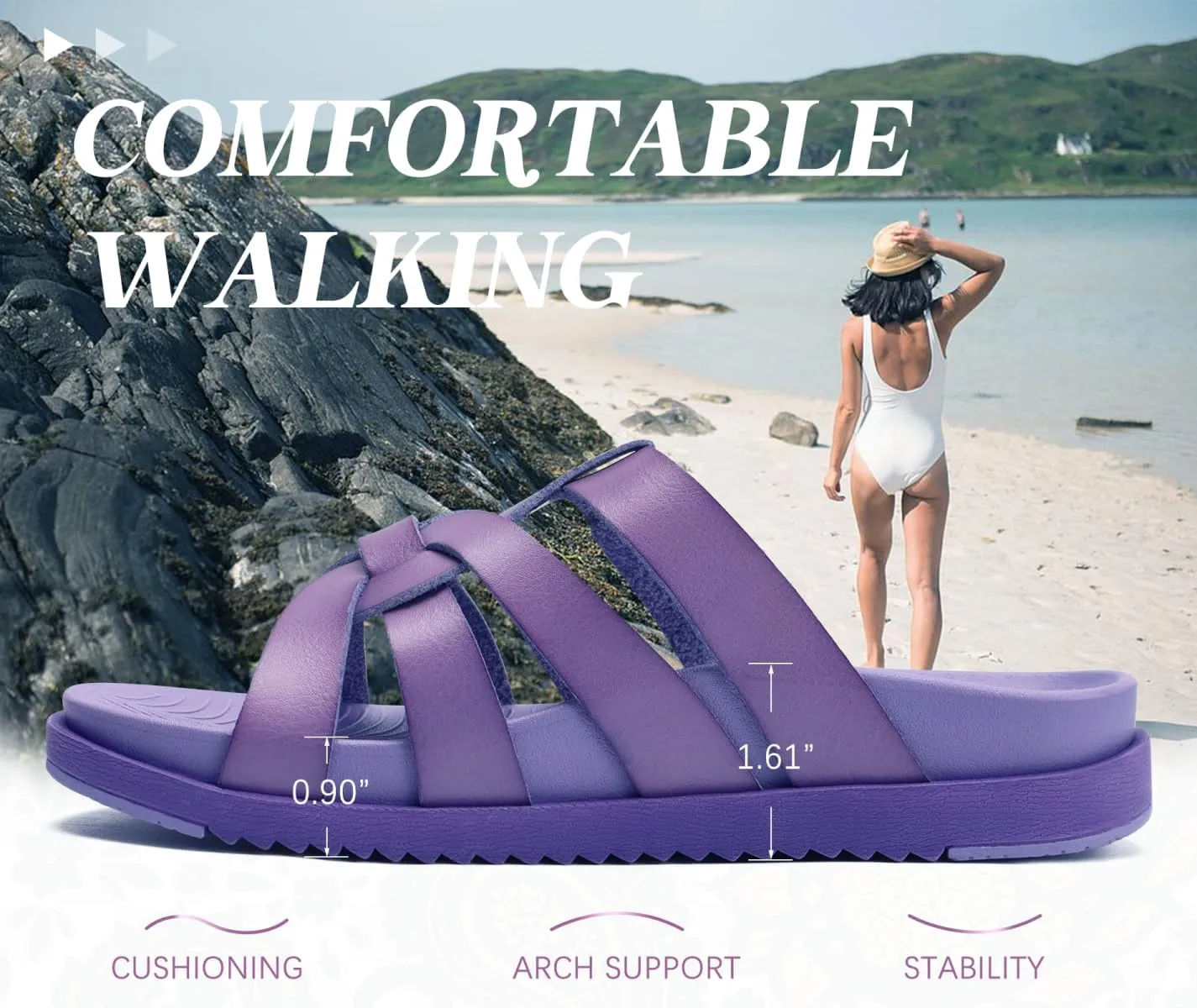 KuaiLu Gladiator Sandals for Women with Comfortable Arch Support Summer Beach Walking Fisherman Slides Boho Outfits Slip on Cushion Shoes Indoor Outdoor