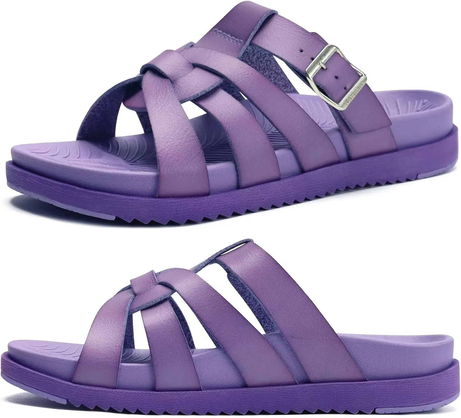 KuaiLu Gladiator Sandals for Women with Comfortable Arch Support Summer Beach Walking Fisherman Slides Boho Outfits Slip on Cushion Shoes Indoor Outdoor