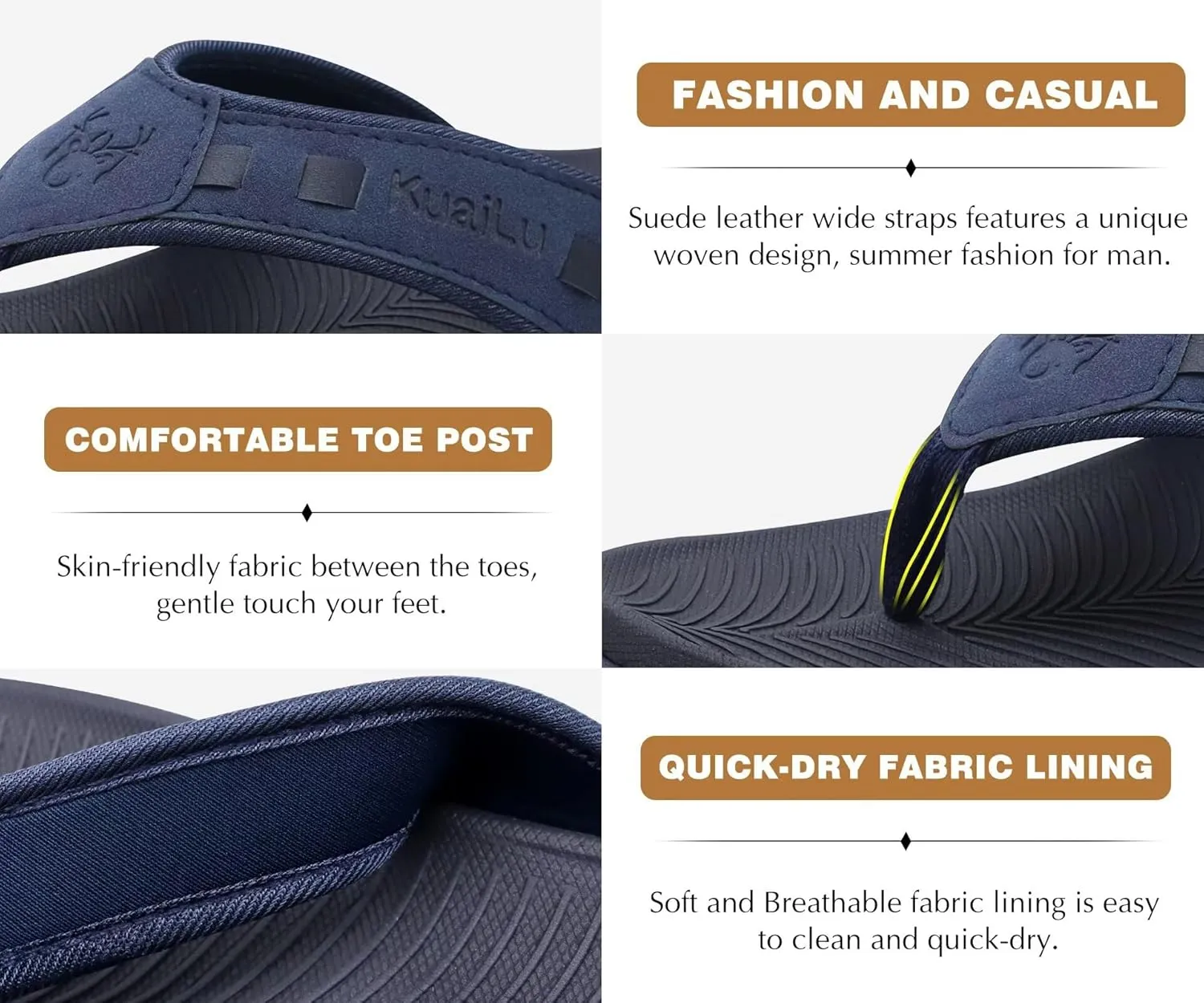 KuaiLu Mens Sport Flip Flops Comfort Orthotic Thong Sandals with Plantar Fasciitis Arch Support Outdoor Summer Beach Size 7~15