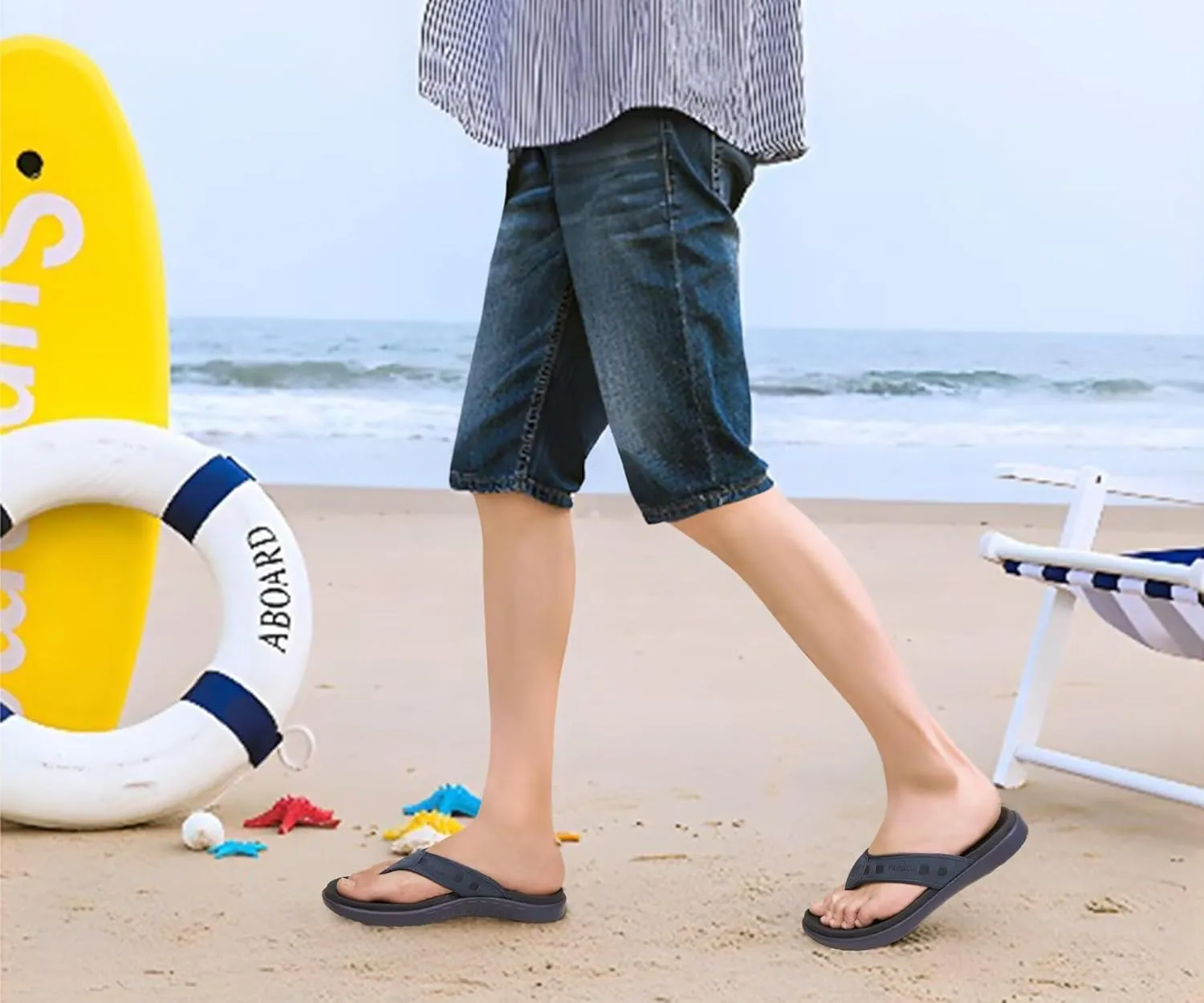 KuaiLu Mens Sport Flip Flops Comfort Orthotic Thong Sandals with Plantar Fasciitis Arch Support Outdoor Summer Beach Size 7~15