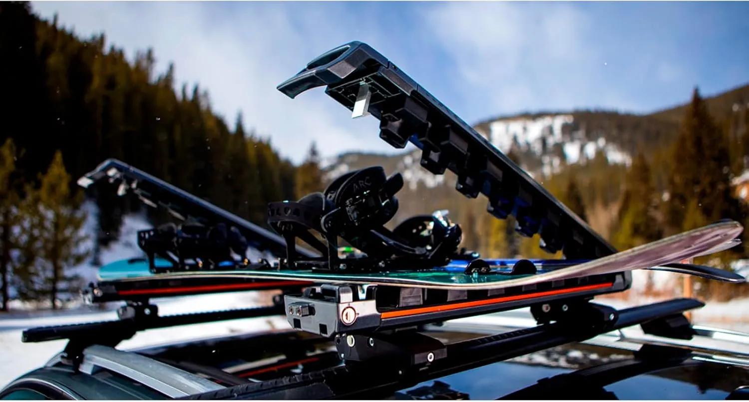 KUAT Grip 6 Durable Universal Car SUV Rooftop Crossbars Mounted Winter Sports Gear Hauling Transportation Slide-Out Locking Clamshell Rack, Fits 6 Skis/4 Snowboards - Gray Metallic with Orange Anodize