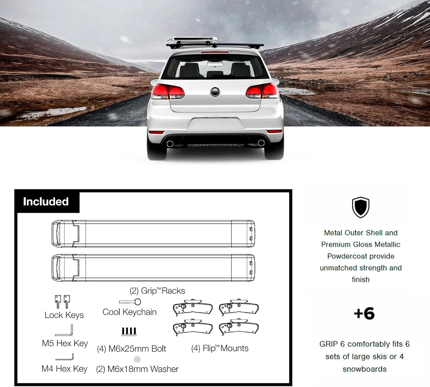 KUAT Grip 6 Durable Universal Car SUV Rooftop Crossbars Mounted Winter Sports Gear Hauling Transportation Slide-Out Locking Clamshell Rack, Fits 6 Skis/4 Snowboards - Gray Metallic with Orange Anodize