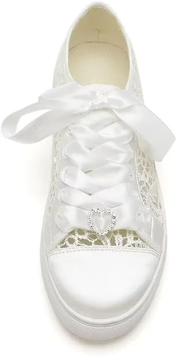 Lace Wedding Sneakers for Bride Low Top Bridal Tennis Shoes Comfortable Wedding Shoes