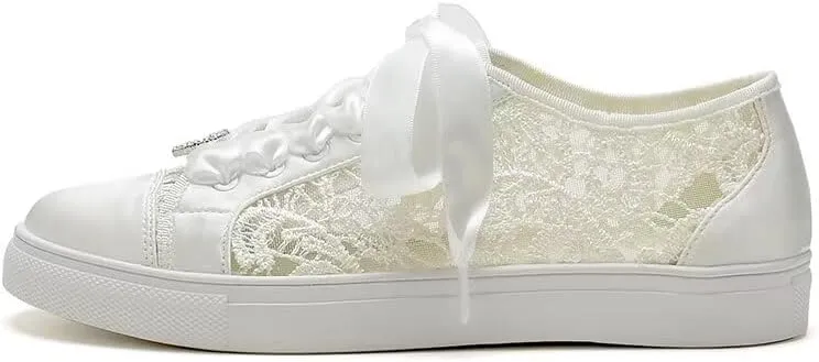 Lace Wedding Sneakers for Bride Low Top Bridal Tennis Shoes Comfortable Wedding Shoes
