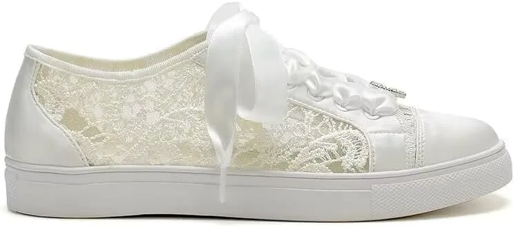 Lace Wedding Sneakers for Bride Low Top Bridal Tennis Shoes Comfortable Wedding Shoes