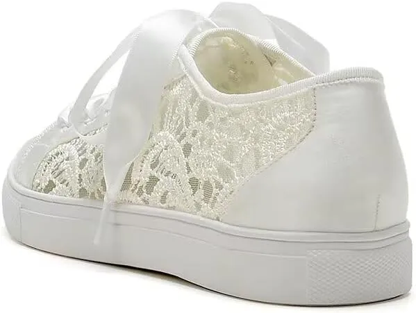 Lace Wedding Sneakers for Bride Low Top Bridal Tennis Shoes Comfortable Wedding Shoes