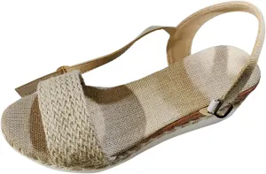 Ladies Fashion Summer Open Toe Straw Rope Upper Wedge Heel Thick Sole Sandals Womens Strap Sandals Size 9 Slippers