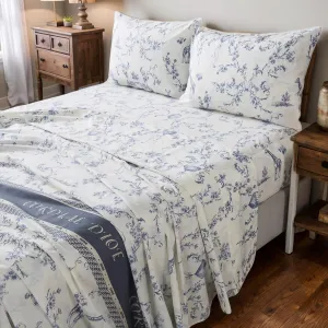 Lemfux White Twin Bed Sheet Set, 1 Flat Sheet 66"x96", 1 Fitted Sheet 39"x75", 2 Pillowcases 20"x29".4 Pieecs Cotton Flower and Animal Farmhouse Style Blue French Country Bedding Set