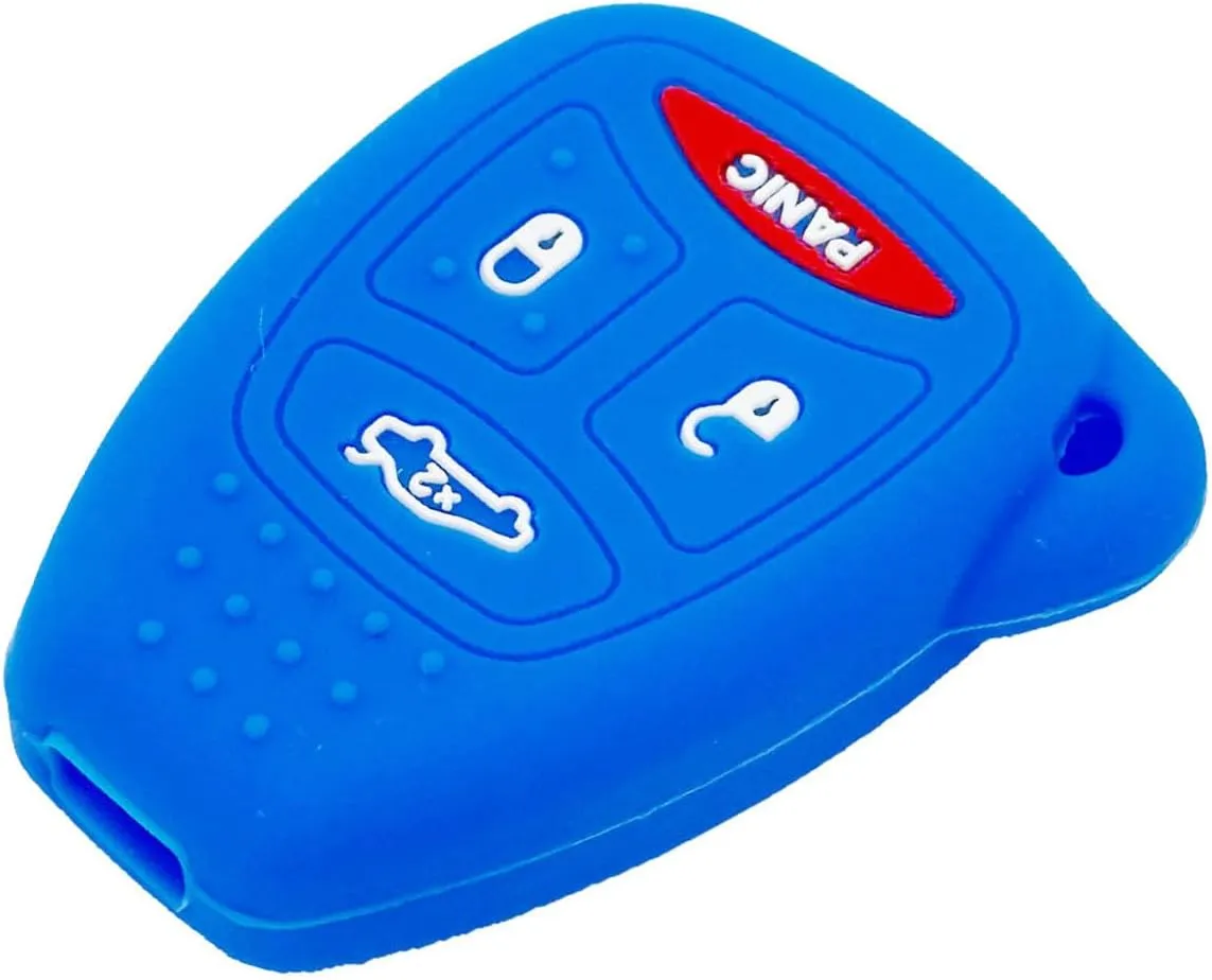 LemSa 2pcs Silicone 4 Buttons Key Fob Cover Remote Keyless Entry Bag for Chrysler 200 300 PT Cruiser Dodge Charger Magnum Durango Jeep Grand Cherokee Commander Liberty, Black Blue