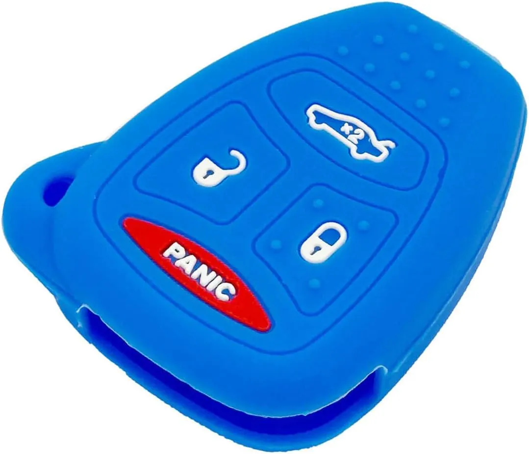 LemSa 2pcs Silicone 4 Buttons Key Fob Cover Remote Keyless Entry Bag for Chrysler 200 300 PT Cruiser Dodge Charger Magnum Durango Jeep Grand Cherokee Commander Liberty, Black Blue