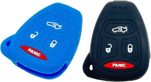 LemSa 2pcs Silicone 4 Buttons Key Fob Cover Remote Keyless Entry Bag for Chrysler 200 300 PT Cruiser Dodge Charger Magnum Durango Jeep Grand Cherokee Commander Liberty, Black Blue