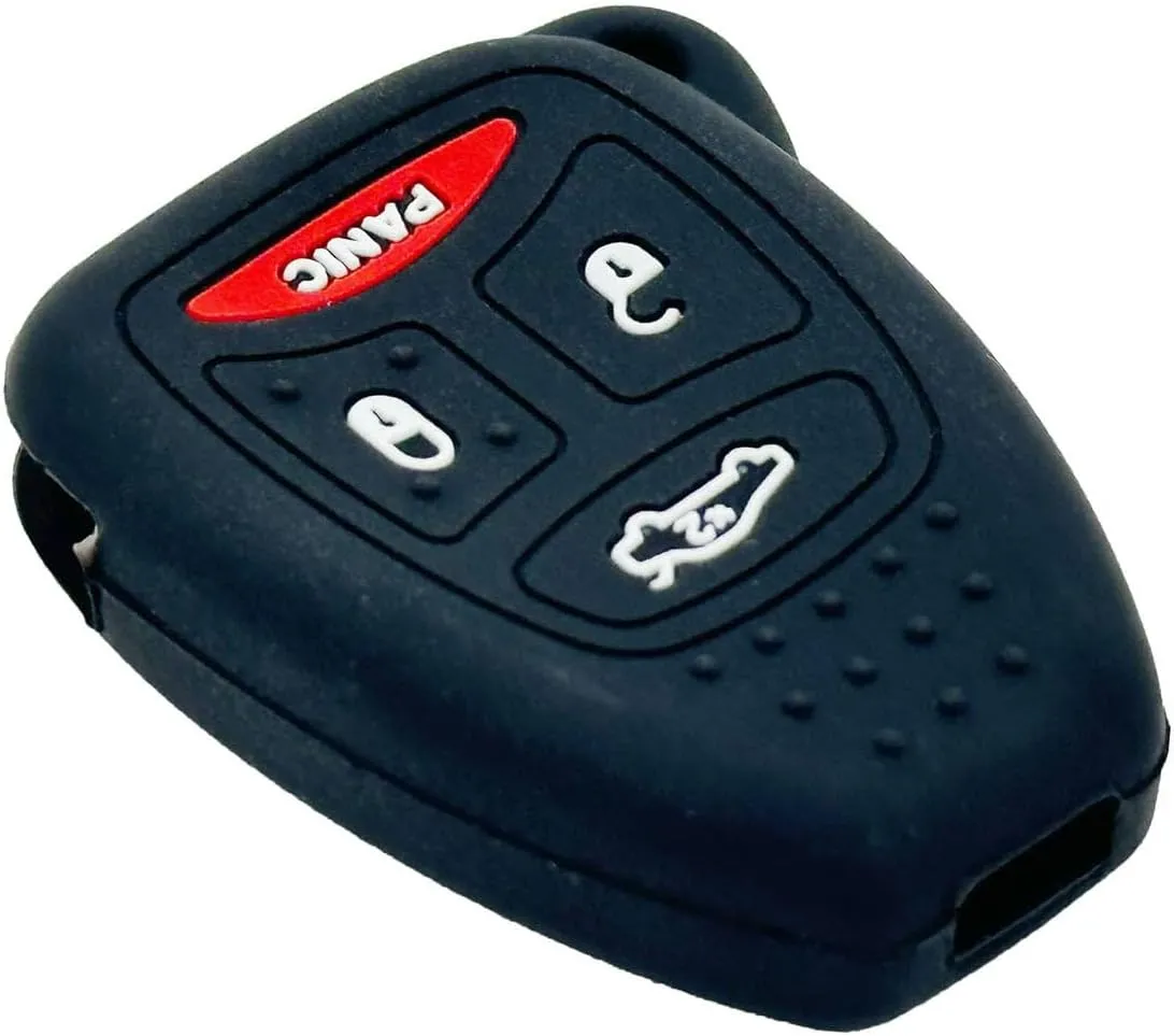 LemSa 2pcs Silicone 4 Buttons Key Fob Cover Remote Keyless Entry Bag for Chrysler 200 300 PT Cruiser Dodge Charger Magnum Durango Jeep Grand Cherokee Commander Liberty, Black Blue