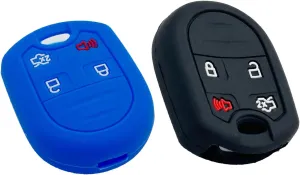 LemSa 2pcs Silicone 4 Buttons Key Fob Cover Remote Keyless Entry Bag for Ford 2011-2016 F150 F250 F350 Mustang Fusion Explorer Taurus Expedition Lincoln MKS MKX MKZ Navigator, Black Blue