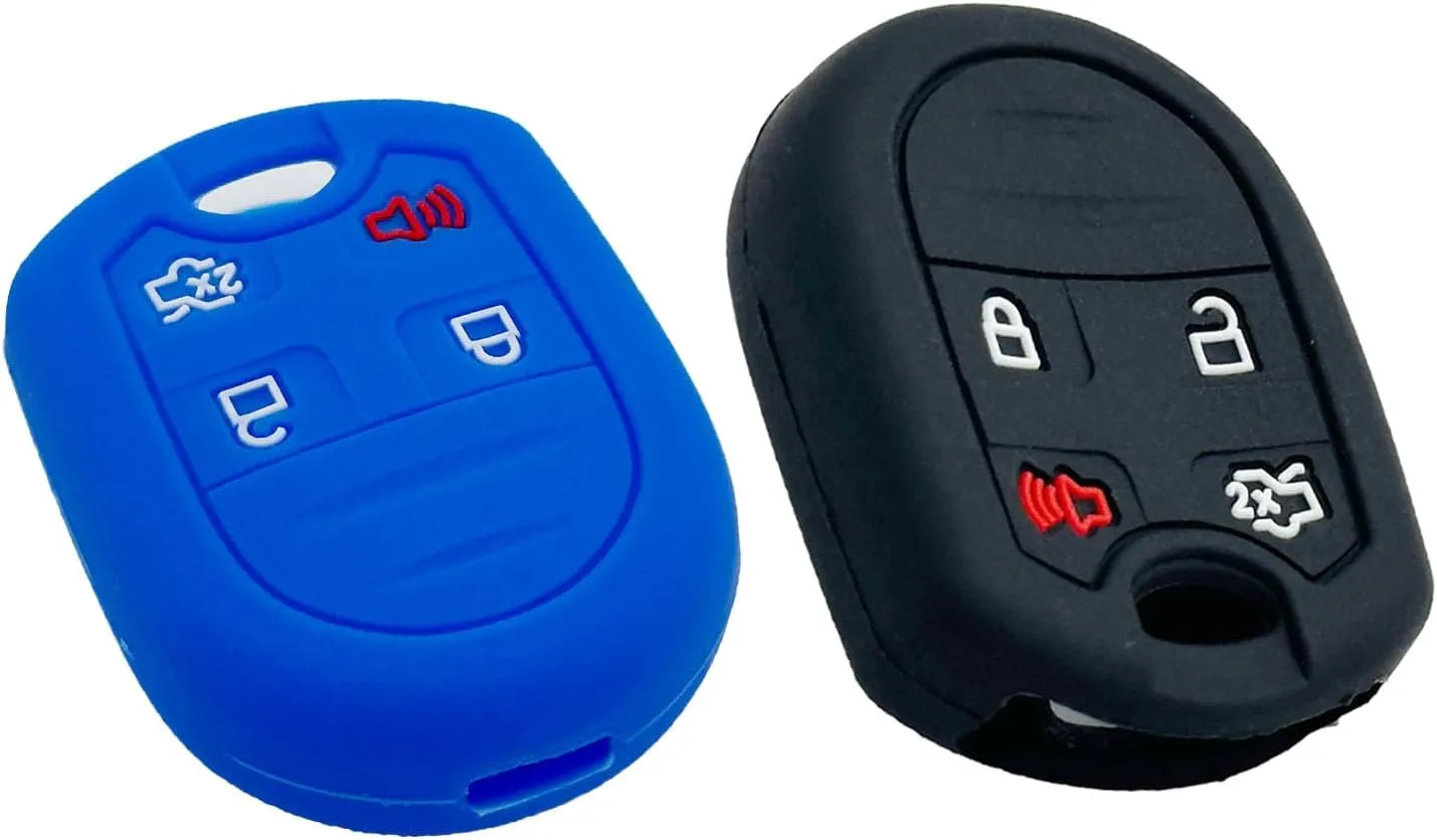 LemSa 2pcs Silicone 4 Buttons Key Fob Cover Remote Keyless Entry Bag for Ford 2011-2016 F150 F250 F350 Mustang Fusion Explorer Taurus Expedition Lincoln MKS MKX MKZ Navigator, Black Blue