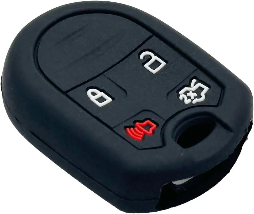 LemSa 2pcs Silicone 4 Buttons Key Fob Cover Remote Keyless Entry Bag for Ford 2011-2016 F150 F250 F350 Mustang Fusion Explorer Taurus Expedition Lincoln MKS MKX MKZ Navigator, Black Blue