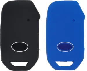 LemSa 2pcs Silicone Smart Key Fob Cover Case Remote Keyless Entry Bag Compatible with KIA 2021 2020 2019 Telluride Seltos Soul Forte GT EX Sportage Sorento Cerato Niro 95440-S9000, Black Blue