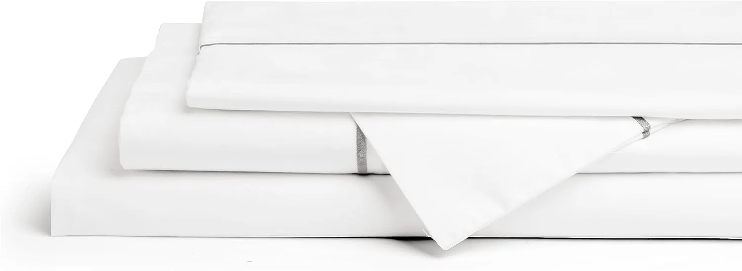 Linen Home 100% Cotton Marrow Percale Sheet Set, King Size, Dove Grey, 4 Pieces - 1 Flat, 1 Deep Pocket Fitted Sheet and 2 Pillowcases, Breathable, Crisp Cool and Strong Bed Linen