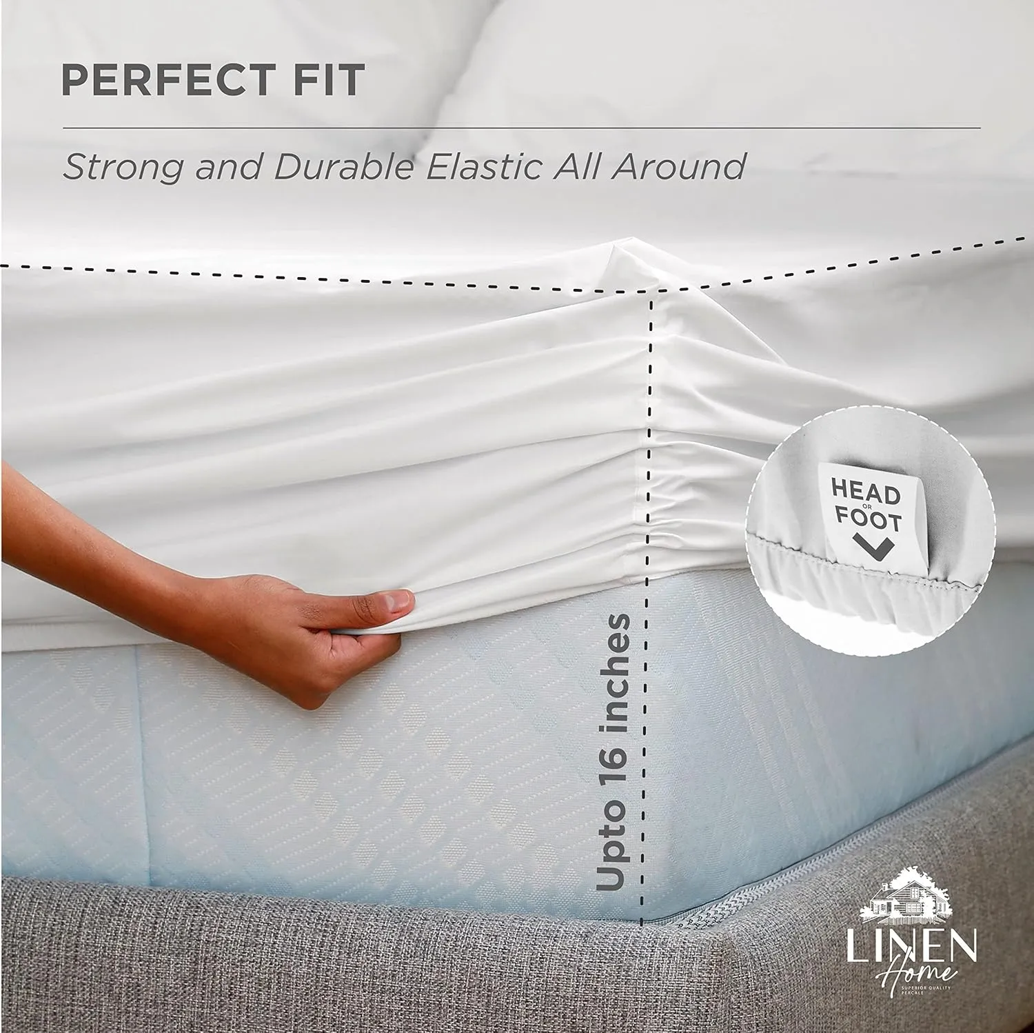 Linen Home 100% Cotton Marrow Percale Sheet Set, King Size, Dove Grey, 4 Pieces - 1 Flat, 1 Deep Pocket Fitted Sheet and 2 Pillowcases, Breathable, Crisp Cool and Strong Bed Linen