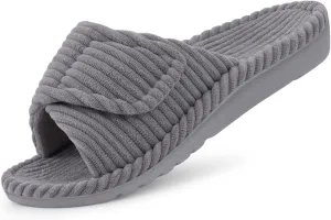 Litfun Orthopedic House Slippers for Women Adjustable Arch Support Indoor Slippers Open Toe Corduroy Bedroom Shoe