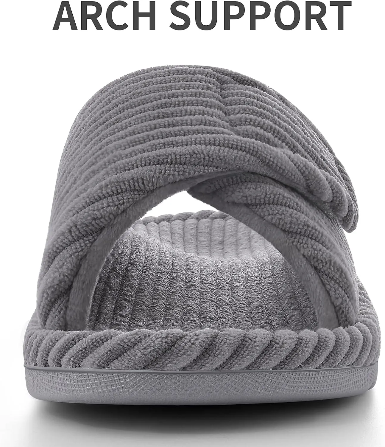 Litfun Orthopedic House Slippers for Women Adjustable Arch Support Indoor Slippers Open Toe Corduroy Bedroom Shoe