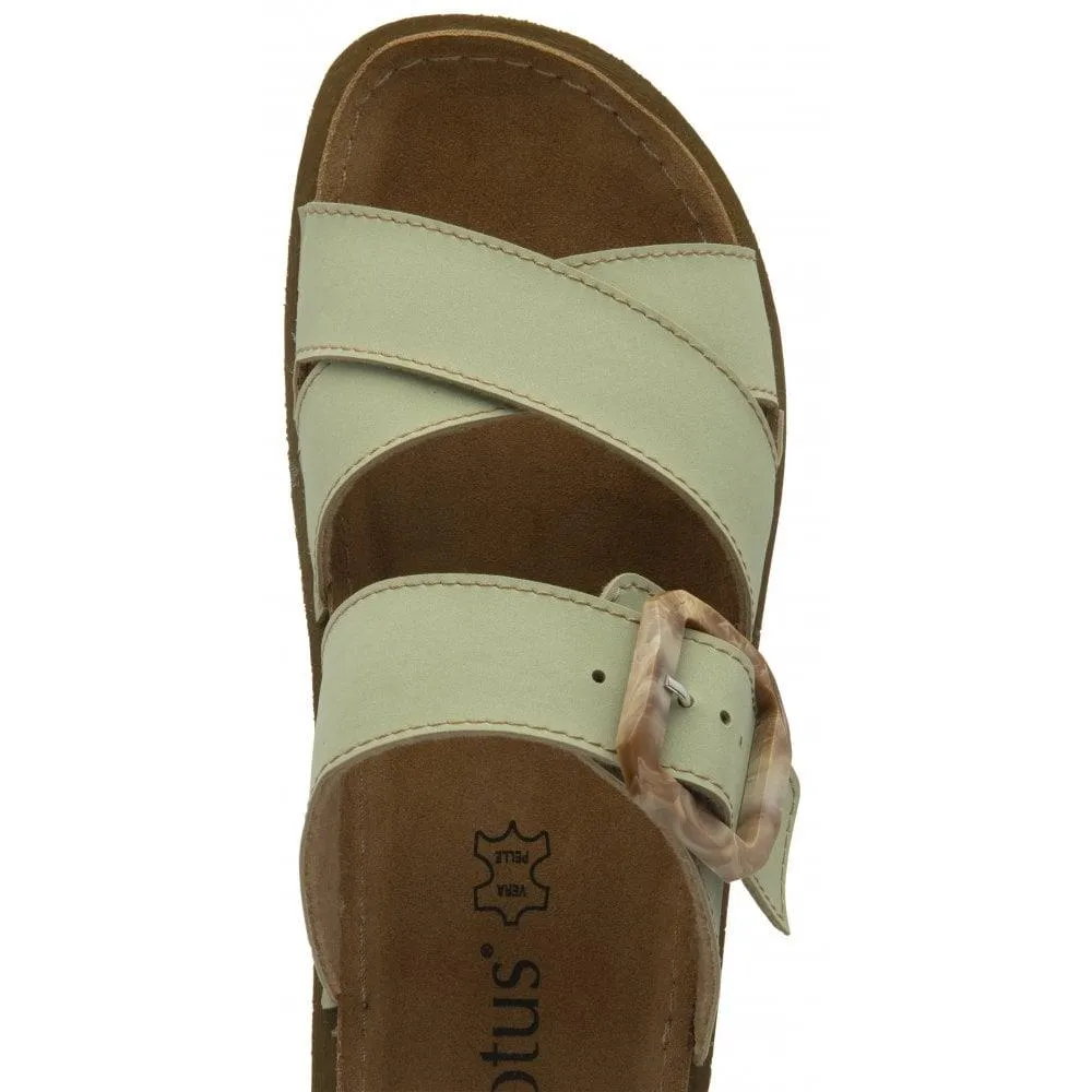 Lotus Ladies Assenza Green Faux Leather Slip On Mule Cork Effect Strap Sandals