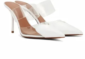 Love Heart Clear High Heeled Sandals for Women Closed Pointed Toe Comfortable Stiletto Mule Slip On Summer Evening Party Prom Shoes,White 8